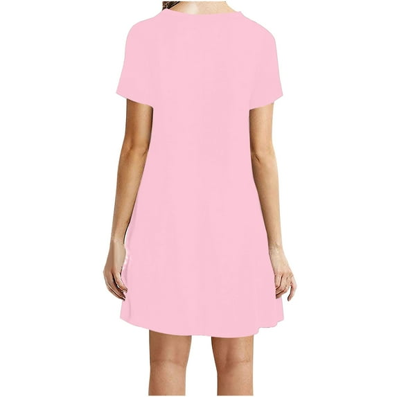 Rutainlusire Womens Dresses Women Casual Short Sleeve O-Neck Solid Ladies Loose Mini Dress