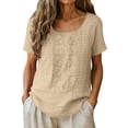 thumbnail image 1 of Rutainlusire Womens Embroidered Round Neck Short Sleeve Tops Loose Fit Soft Casual Summer Tops for Women, 1 of 5