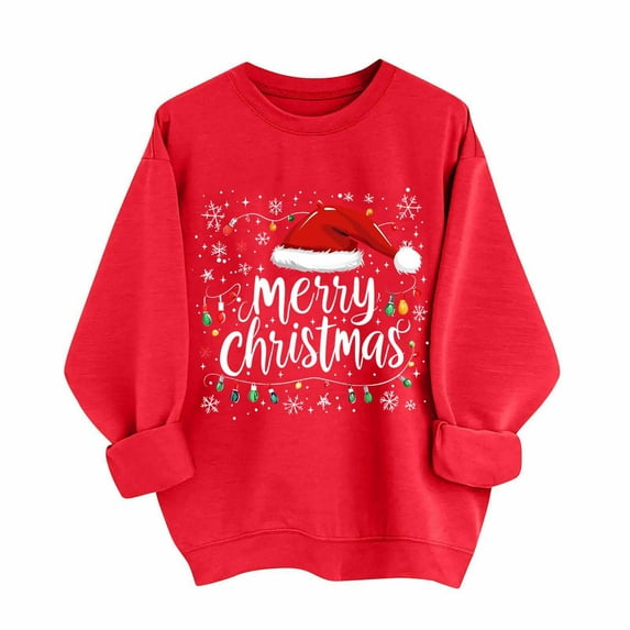 Rutainlusire Womens Fashion Casual Cute Christmas Sweatshirts 2025 Women Christmas Printed Fashionable Loose Casual Long Sleeved Top Regular Sleeve Hoodless Sweatshirt