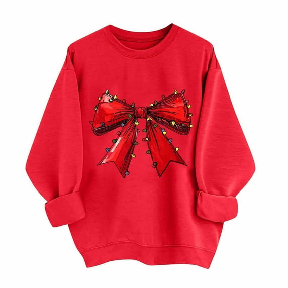 Rutainlusire Womens Fashion Casual Cute Christmas Sweatshirts 2025 Women Christmas Printed Fashionable Loose Casual Long Sleeved Top Regular Sleeve Hoodless Sweatshirt