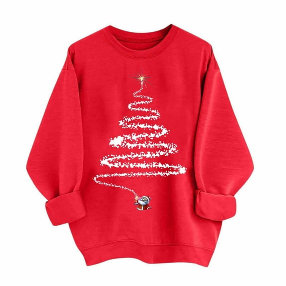Rutainlusire Womens Fashion Casual Cute Christmas Sweatshirts 2025 Women Christmas Printed Fashionable Loose Casual Long Sleeved Top Regular Sleeve Hoodless Sweatshirt