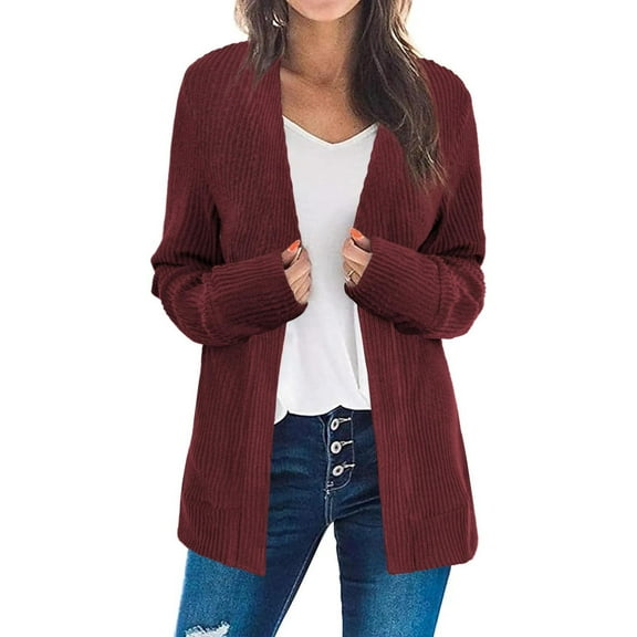 Rutainlusire Womens Fashion Casual Loose Cardigan Sweater Jackets 2025 Fall Winter Women's Solid Color Button Front Knit Cardigan With Pockets