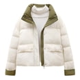 thumbnail image 1 of Rutainlusire Womens Fashion Casual Solid Color Warm Puffer Jackets 2025 Fall Winter Women's Casual Winter Thickened Stand-up Collar Short Long-sleeved Coat, 1 of 6