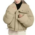 thumbnail image 1 of Rutainlusire Womens Fashion Casual Warm Puffer Jackets Women's Solid Color Long Fleece Fleece Jacket Long Sleeved Cardigan Stand Up Collar Warm Jacket, 1 of 5