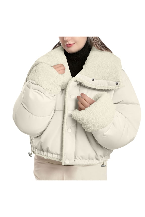 Womens Fashion Casual Warm Puffer Jackets Women's Solid Color Long Fleece Fleece Jacket Long Sleeved Cardigan Stand Up Collar Warm Jacket
