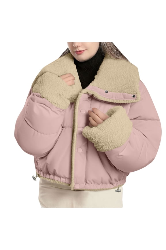 Womens Fashion Casual Warm Puffer Jackets Women's Solid Color Long Fleece Fleece Jacket Long Sleeved Cardigan Stand Up Collar Warm Jacket