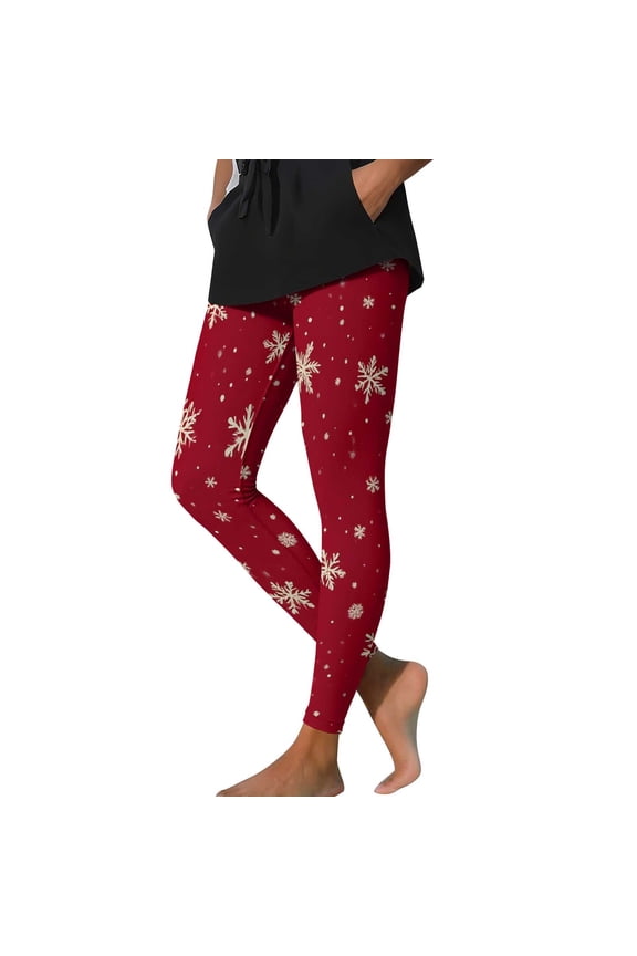 Womens Fashion Comfy Leggings Yoga Pants 2025 Women's Christmas Print Leggings Sports Fitness Pants Solid Colored Casual Tight Fitting Tight Peach Hip Stretch Pants