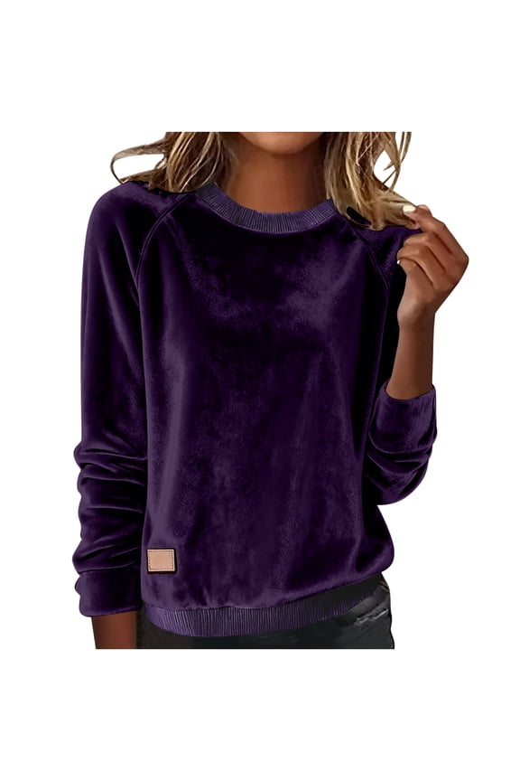 Womens Fashion Daily Velvet Comfy Loose Blouses Tops 2026 Women's Casual Color Hooded Pocket Long Sleeved Sweater Jacket