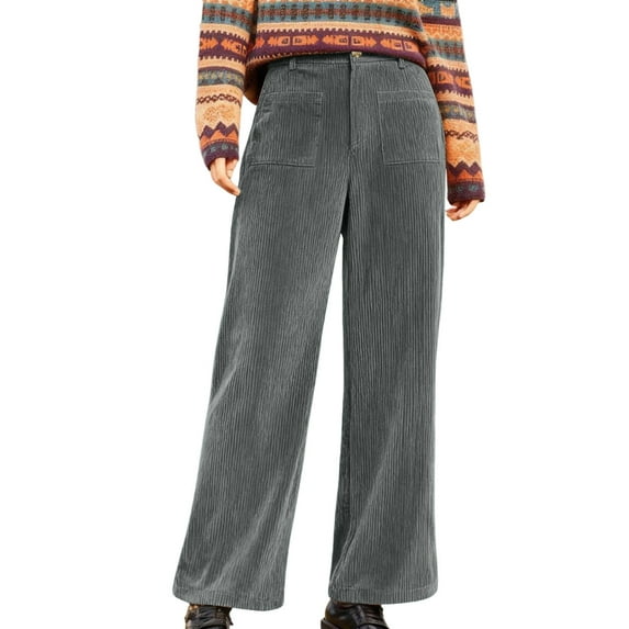 Rutainlusire Womens Fashion Loose Comfy Corduroy Pants Women's Casual Solid Color Corduroy Straight Leg Pants With Pockets