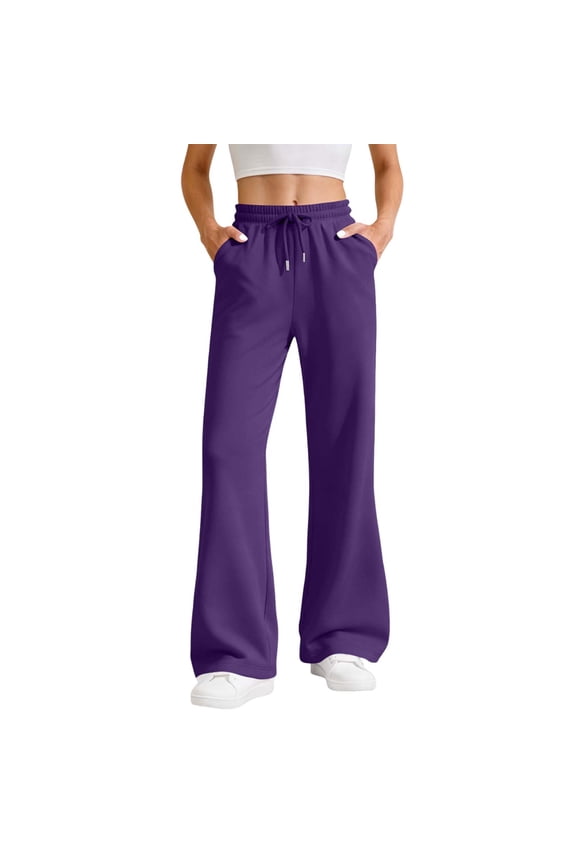 Womens Fashion Loose Comfy Flare Sweatpants 2025 Fall Winter Women Solid Color Elastic Waistband Pocket Drawstring Sports And Casual Sweatpants Long Pants