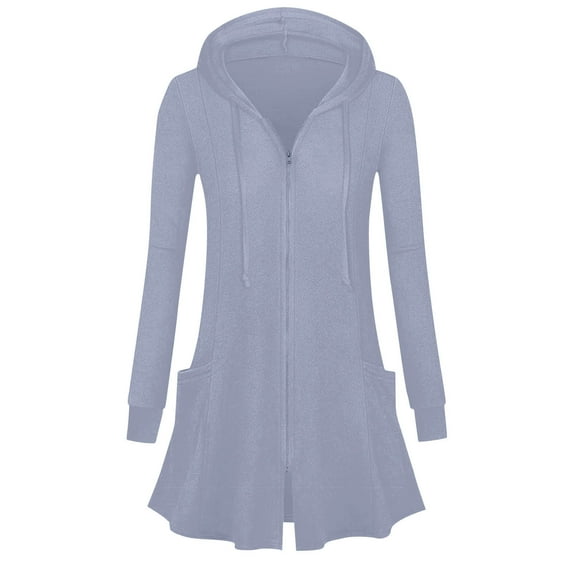 Rutainlusire Womens Fashion Solid Color Long-Length Hooded Jackets 2025 Fall Winter Fashion Women's Casual Long Sleeve Hooded Blouse Ladies Loose Sweatshirt Tops