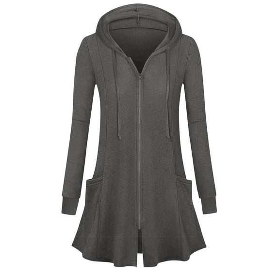 Rutainlusire Womens Fashion Solid Color Long-Length Hooded Jackets 2025 Fall Winter Fashion Women's Casual Long Sleeve Hooded Blouse Ladies Loose Sweatshirt Tops