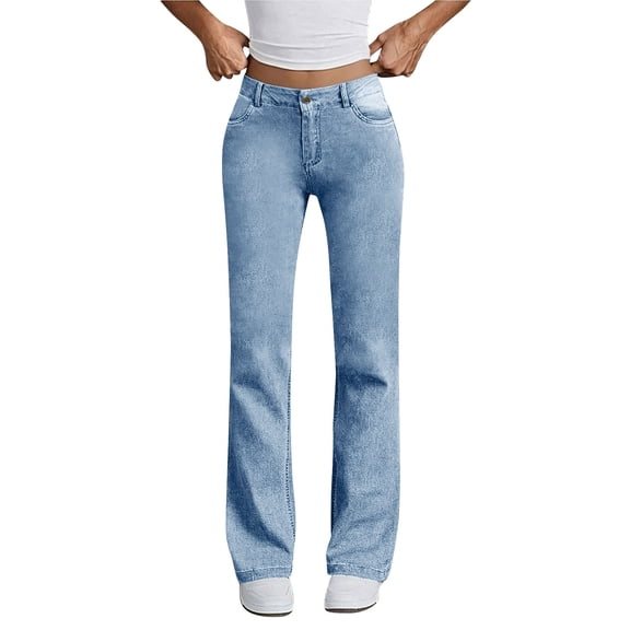 Rutainlusire Womens Fashion Solid Color Slim Fit Denim Jeans Pants 2026 Ladies' Elastic Wide Leg High Waist Versatile Loose Straight Leg Jeans