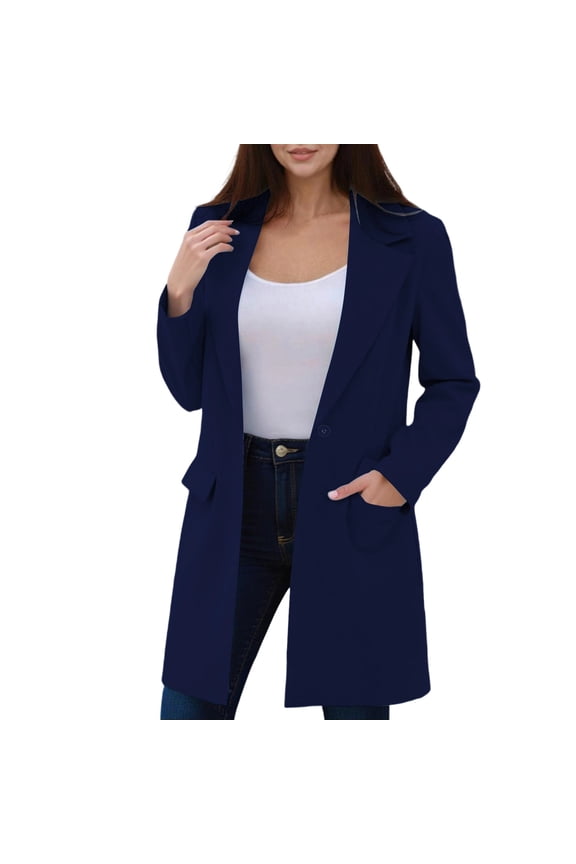 Womens Fashion Trendy Casual Warm Coat Jackets 2025 Fall Winter Women Business Attire Solid Color Long Sleeve Breasted Cardigan Suit Coat Top