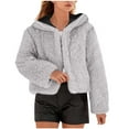 thumbnail image 1 of Rutainlusire Womens Fashion Trendy Casual Warm Comfy Hooded Faux Furry Cardigan Jackets 2025 Women's Loose Knit Cardigan Coat Long Hair With Lining Long Sleeve Drop Shoulder Sleeve Hooded Top, 1 of 5