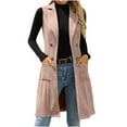 thumbnail image 1 of Rutainlusire Womens Fashion Trendy Warm Comfy Lapel Sleeveless Coat Jackets 2025 Fall Winter Women's Solid Color Fashionable Suit Women's Temperament Long Cardigan Jacket With Pocket, 1 of 5