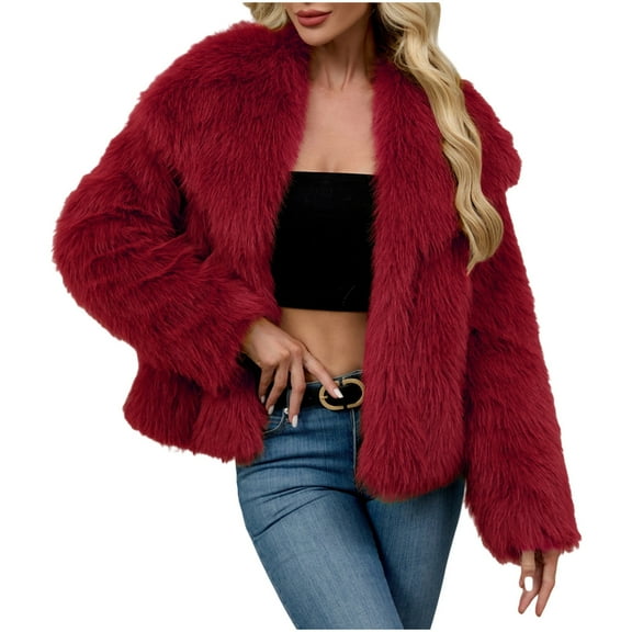 Rutainlusire Womens Fashion Trendy Warm Furry Comfy Cardigan Jackets Womens Ladies Warm Faux Furry Coat Jacket Winter Solid Turn Down Collar Outerwear