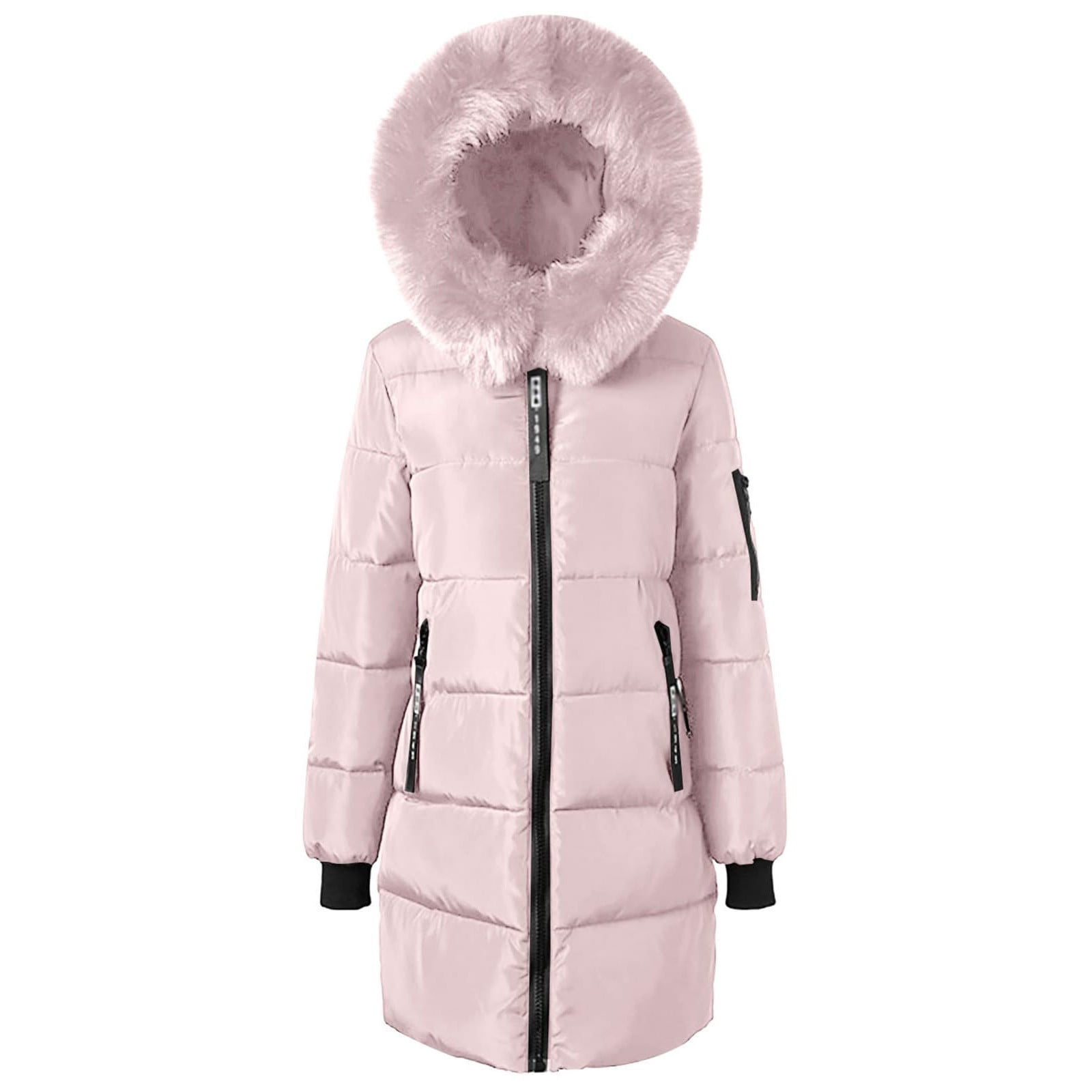 Unisex Contrast Furry Hooded Winter Jacket