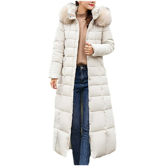 Rutainlusire Womens Fashion Warm Faux Furry Hooded Puffer Jackets Parka Jackets 2026 Fall Winter Women's Winter Down Jacket With Hood Waist And To Overcome Outer Long Sleeve Long Coats