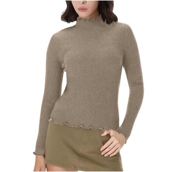 Rutainlusire Womens Fashion Warm High Neck Comfy Sweaters Women's Turtleneck Sweater Long-sleeved RibbedKknit Slim Warm Base Layer