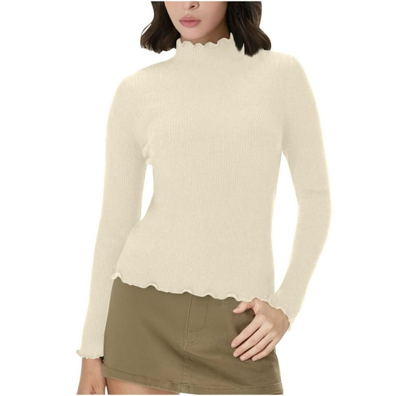 Rutainlusire Womens Fashion Warm High Neck Comfy Sweaters Women's Turtleneck Sweater Long-sleeved RibbedKknit Slim Warm Base Layer