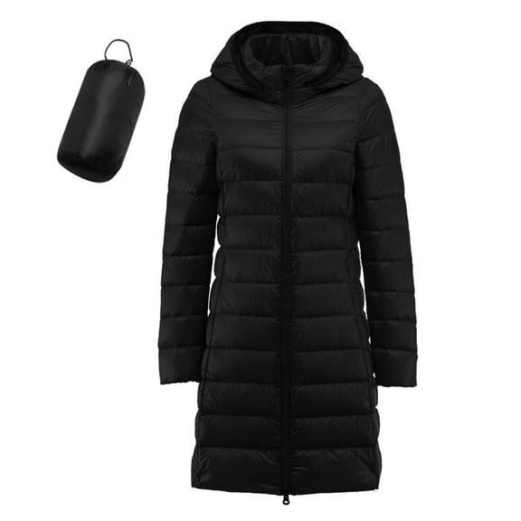 Rutainlusire Womens Fashion Warm Long Hooded Puffer Jackets 2025 Women's Detachable Hat Lightweight and Long Lightweight and Slim Down Long Sleeve Parkas Coat