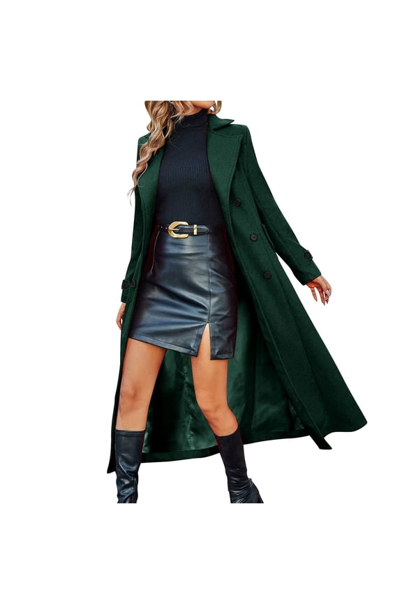 Womens Fashion Warm Long-Length Comfy Coat Jackets Womens Solid Color Long Sleeve Double Breasted Coats Lapel Collar Slim Jackets Coat Outwear