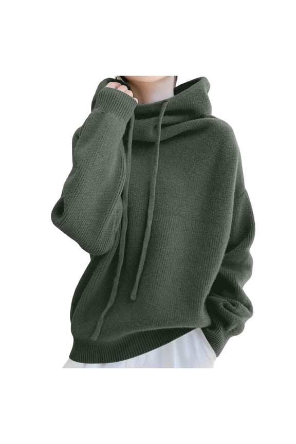 Womens Fashion Warm Loose Comfy Hooded Sweaters Hoodies Stacked Collar Thick Sweater For Women Winter Long Sleeved Knitted Sweater For Women