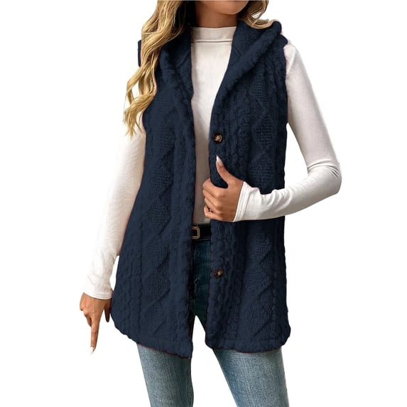 Rutainlusire Womens Fashion Warm Sleeveless Jackets Cardigan Vest 2025 Fall Winter Ladies' Winter Versatile Double-sided Fleece Sleeveless Hooded Jacket