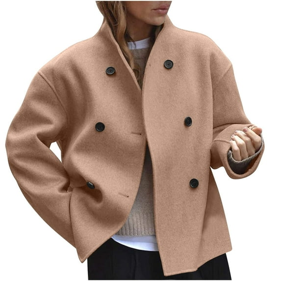 Rutainlusire Womens Fashion Warm Stand Up Collar Coat Jackets 2025 Fall Winter Women's Solid Color Winter Vintage Brown Tweed Jacket