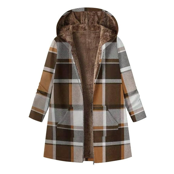 Rutainlusire Womens Fashion Warm Plaid Fleece Lined Hooded Jackets 2026 Women's Winter Loose Long-sleeved Thick and Fleece Lambskin Jackets