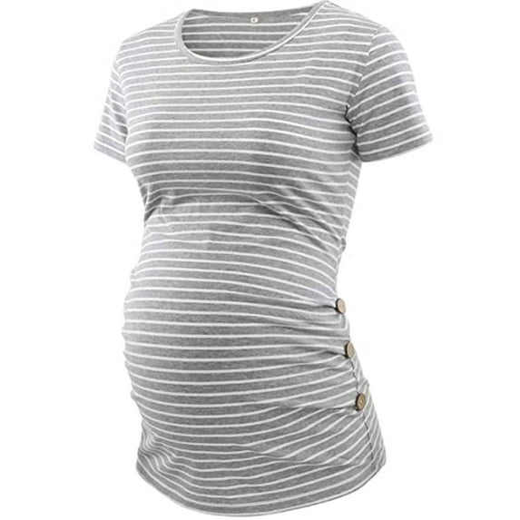 Brilliant Womens Maternity Clothes Pregnant Tops Women's Maternity Wear Round Neck Side Button And Pleated Top Maternity Short Sleeve T-shirt clearance clothes under $10.00