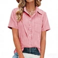 thumbnail image 1 of Rutainlusire Womens Point Collar Button Front Pocket Tops Ladies Solid Casual Loose Everyday Summer Short Sleeve Tops, 1 of 5