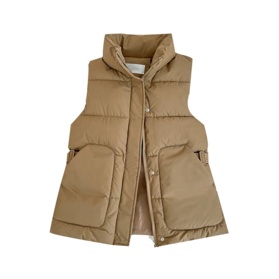 Rutainlusire Womens Puffer Vest Womens Casual Solid Color Trendy Puffer Vest Stand Collar Loose Outerwear Waistcoat Short Warm Sleeveless Casual Coat/Jacket