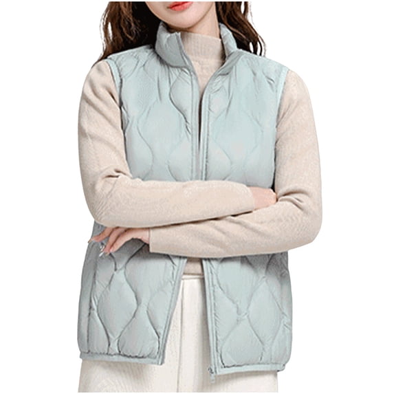 Rutainlusire Womens Puffer Vest Womens Solid Color Trendy Puffer Vest Cropped Puffer Women Lightweight Quilted Stand Collar Sleeveless Jackets Fall Winter Zip Up Coat