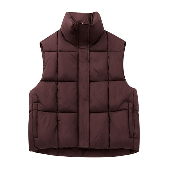 Rutainlusire Womens Puffer Vest Womens Solid Color Trendy Puffer Vest Women's Casual Colored Sleeveless Capless Stand-collar