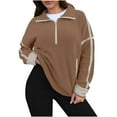 thumbnail image 1 of Rutainlusire Womens Quarter Zipper Trendy Blouses Womens Solid Color Blouses Women's Casual Half Turtleneck Sweater Casual Zipper Drawstring Short Loose Top, 1 of 5