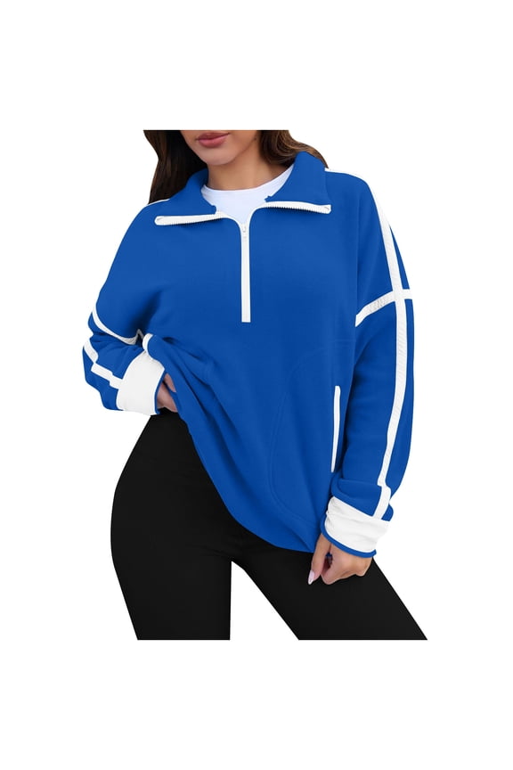 Womens Quarter Zipper Trendy Blouses Womens Solid Color Blouses Women's Casual Half Turtleneck Sweater Casual Zipper Drawstring Short Loose Top