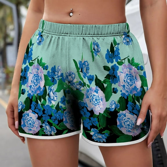Rutainlusire Womens Shorts Clearance Women's Lightweight Shorts Casual Print Short Pants Elastic Waist Drawstring Comfy Shorts