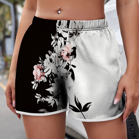 Rutainlusire Womens Shorts Clearance Women's Lightweight Shorts Casual Print Short Pants Elastic Waist Drawstring Comfy Shorts