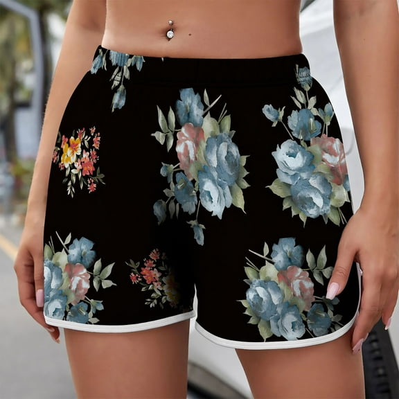 Rutainlusire Womens Shorts Clearance Women's Lightweight Shorts Casual Print Short Pants Elastic Waist Drawstring Comfy Shorts