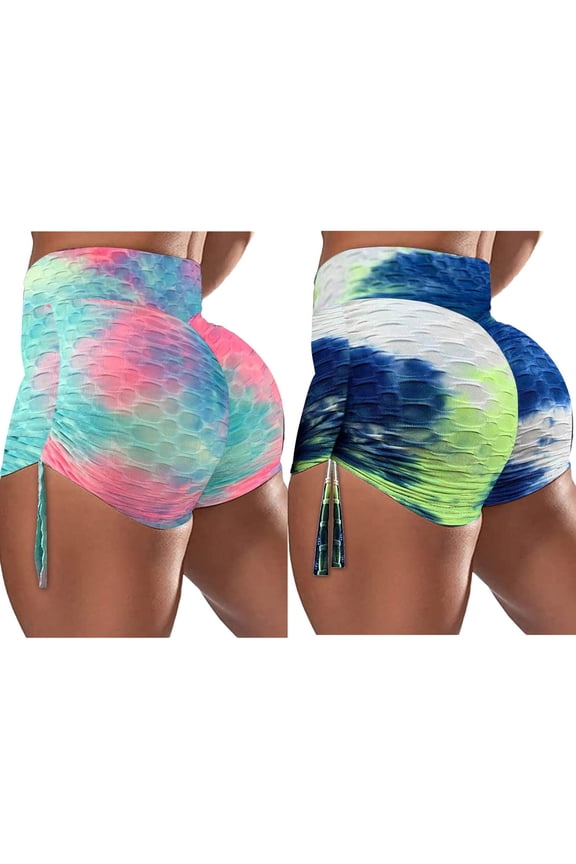 Womens Shorts Fashion Women Short Tie Tight High Waist Elasticity Sports Bubble Yoga Pants 2PC