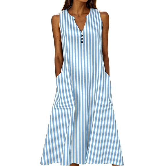 Rutainlusire Womens Summer Sleeveless Dresses Womens Solid Color Dress With Pockets Light Blue M