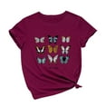 thumbnail image 1 of Rutainlusire Womens Tops Women's Casual Loose Butterfly Print Round Neck Top T-Shirt, 1 of 3