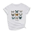 thumbnail image 1 of Rutainlusire Womens Tops Women's Casual Loose Butterfly Print Round Neck Top T-Shirt, 1 of 3