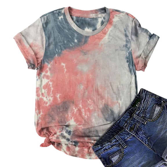Rutainlusire Womens Tops Women's Shirt Tees Funny Cute Short Sleeve T Shirt Tie-dye T-shirt Tops Blouse Gift For Women