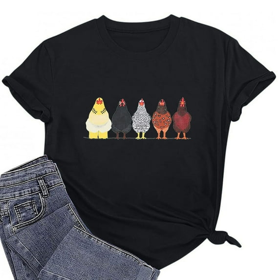 Rutainlusire Womens Tops Clearance Women's Summer Loose Pullover Print Round Neck Short Sleeve Tops Short Sleeve Round Neck Tops/Shirt