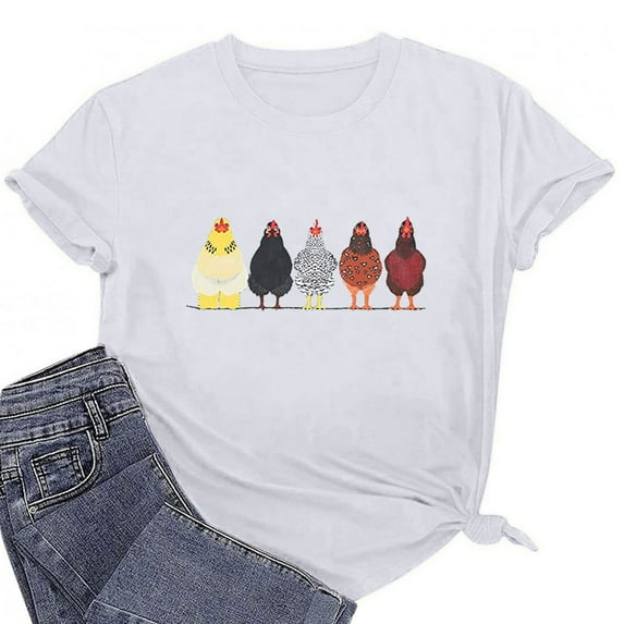 Rutainlusire Womens Tops Women's Summer Loose Pullover Print Round Neck Short Sleeve Tops Short Sleeve Round Neck Tops/Shirt