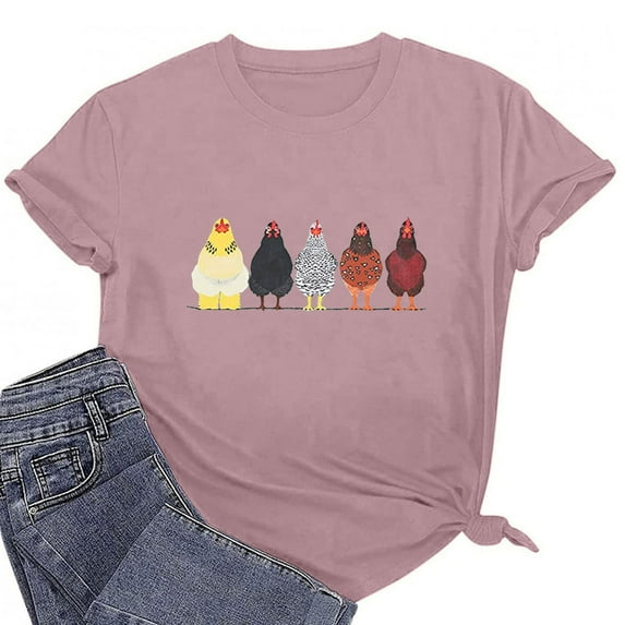 Rutainlusire Womens Tops Clearance Women's Summer Loose Pullover Print Round Neck Short Sleeve Tops Short Sleeve Round Neck Tops/Shirt