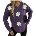 thumbnail image 1 of Rutainlusire Womens Trebdy Solid Color Warm 3D Floral Decorated Loose Comfy Sweaters Women's Casual Flower Round Neck Fashion Fall/Winter Long Sleeved Pullover Sweater Top, 1 of 6